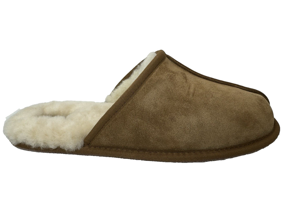 Mens Suede Cozy Scuff Slippers US 11 EU 44 Chestnut Sheepskin Thin Sole Waysoft